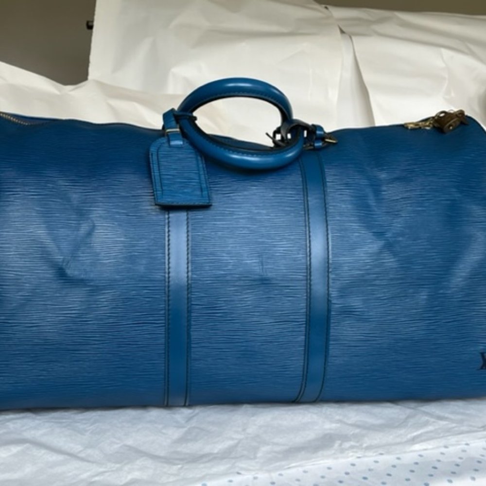 LOUIS VUITTON Keepall 55 Travel Hand Bag Epi Leather Blue - Picture 2 of 10
